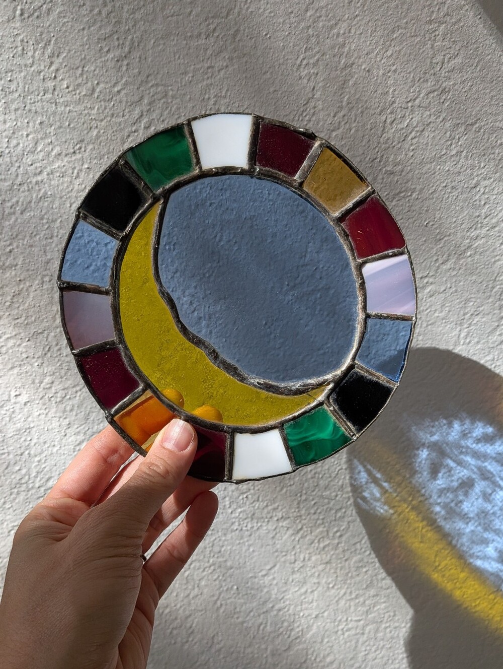 Handmade Stained Glass Sun Catcher Round Tiffany Style Celestial Sun Multicolor